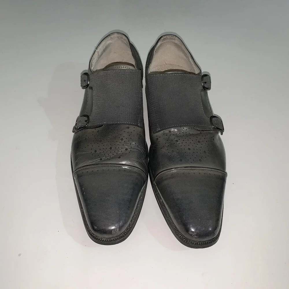 Giovanni Shoes Mens Size 10 Gray Leather Monk Strap Square Toe Dress Handmade